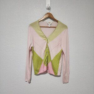 Talbots Sweater Cardigan Cashmere Blend Size Medium Chevron Print Preppy